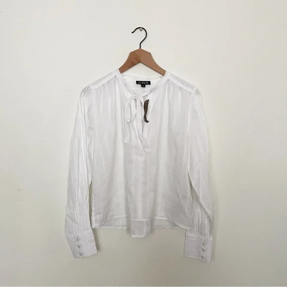 J. Crew V-neck Tie Top in White Cotton Dobby Size Small - Picture 6 of 11